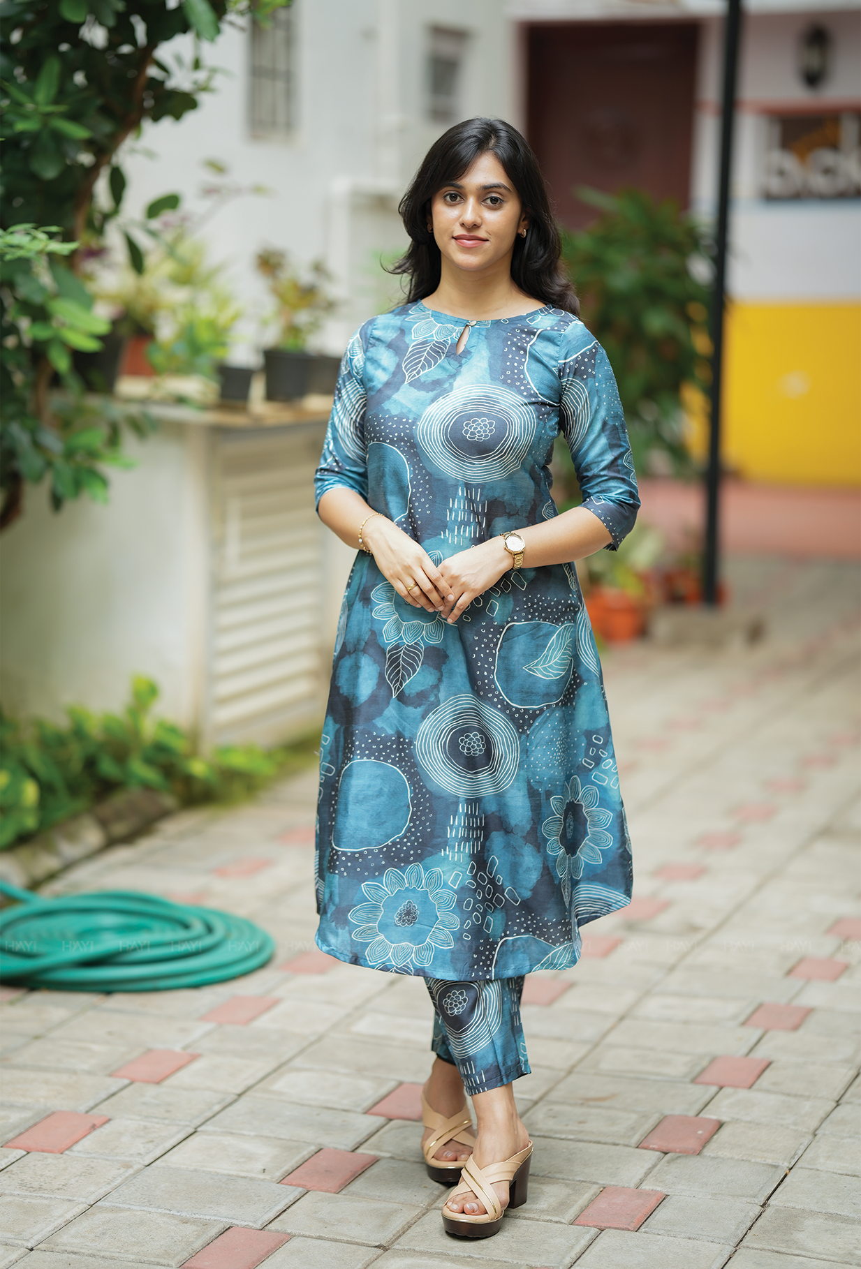 Laver Blue with Floral Membrane Silk Blend Co ord set