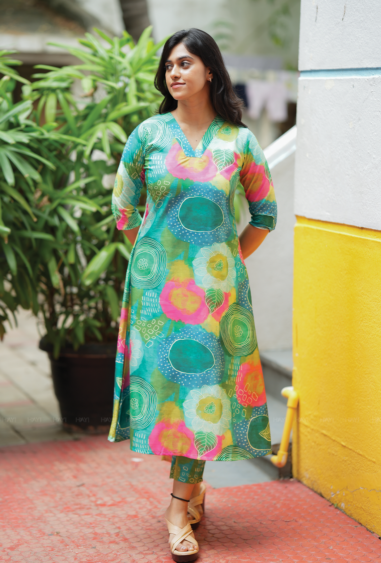 Mesh Green with Jungle Blush Silk Blend Co ord set