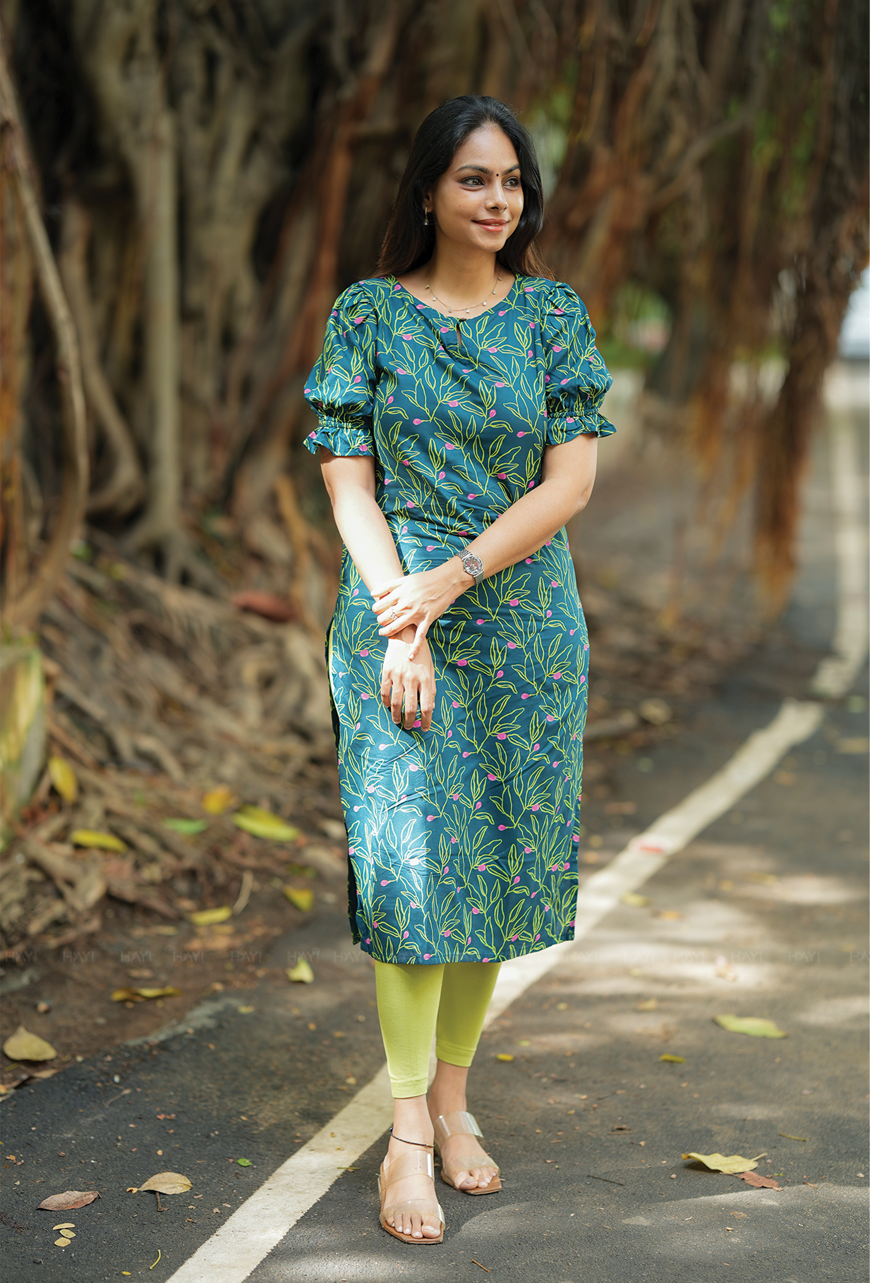 Shroud Green with Spring Veil floral printed Viscose Kurta