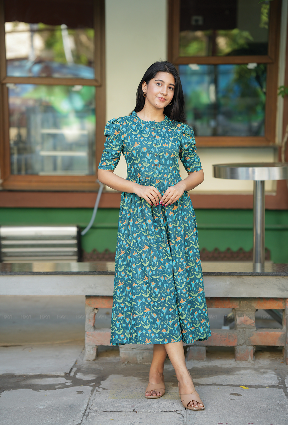 Flare Green with Lush Bloomlet floral printed Maternity and Feeding Dress