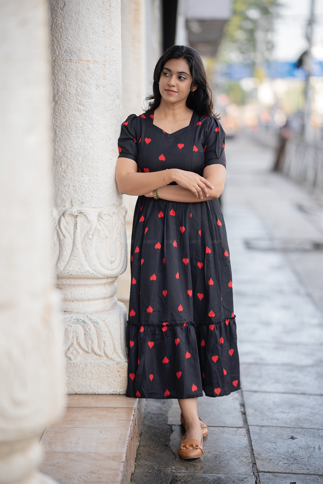 Ebonheart Black printed Maternity and Feeding Cotton Flex Dress