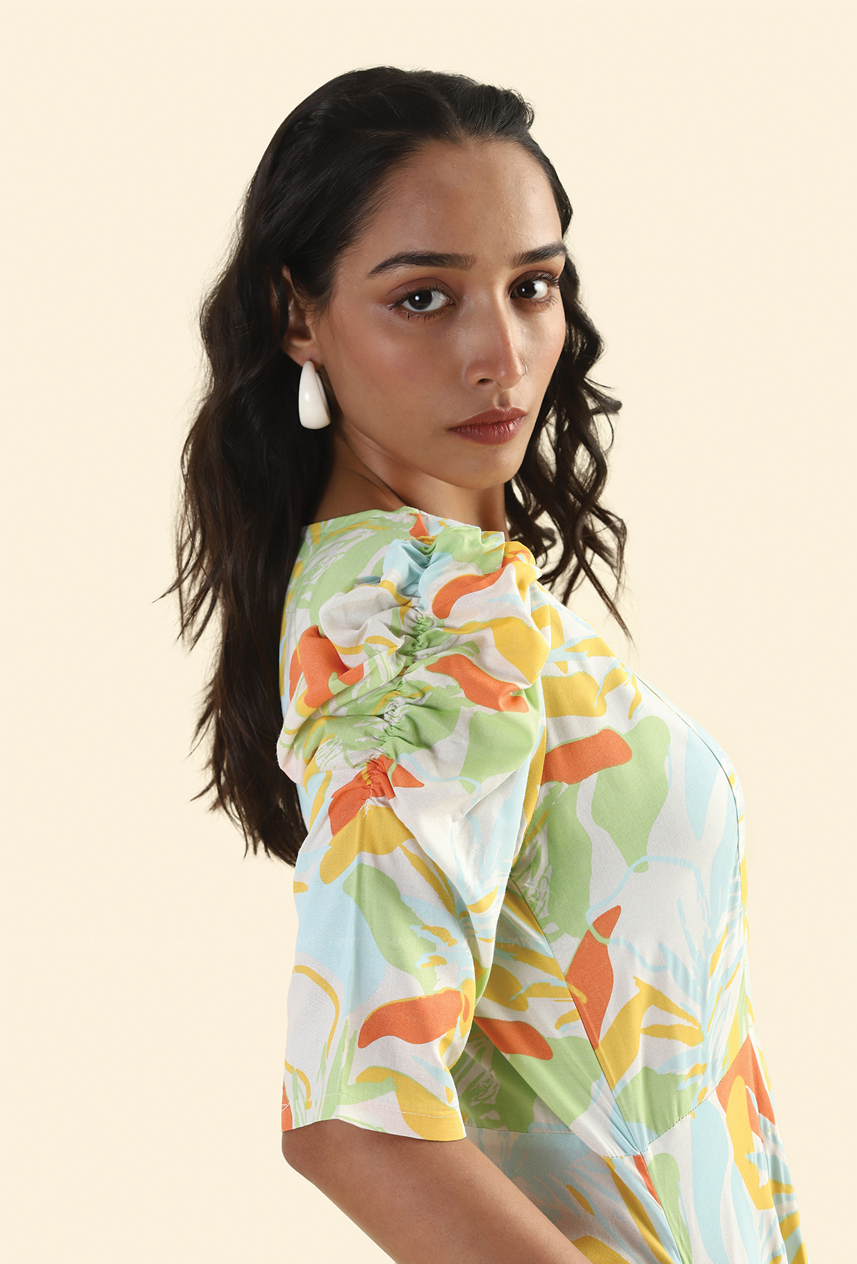 Pine Beige Evergreen elegance Printed Viscose Dress