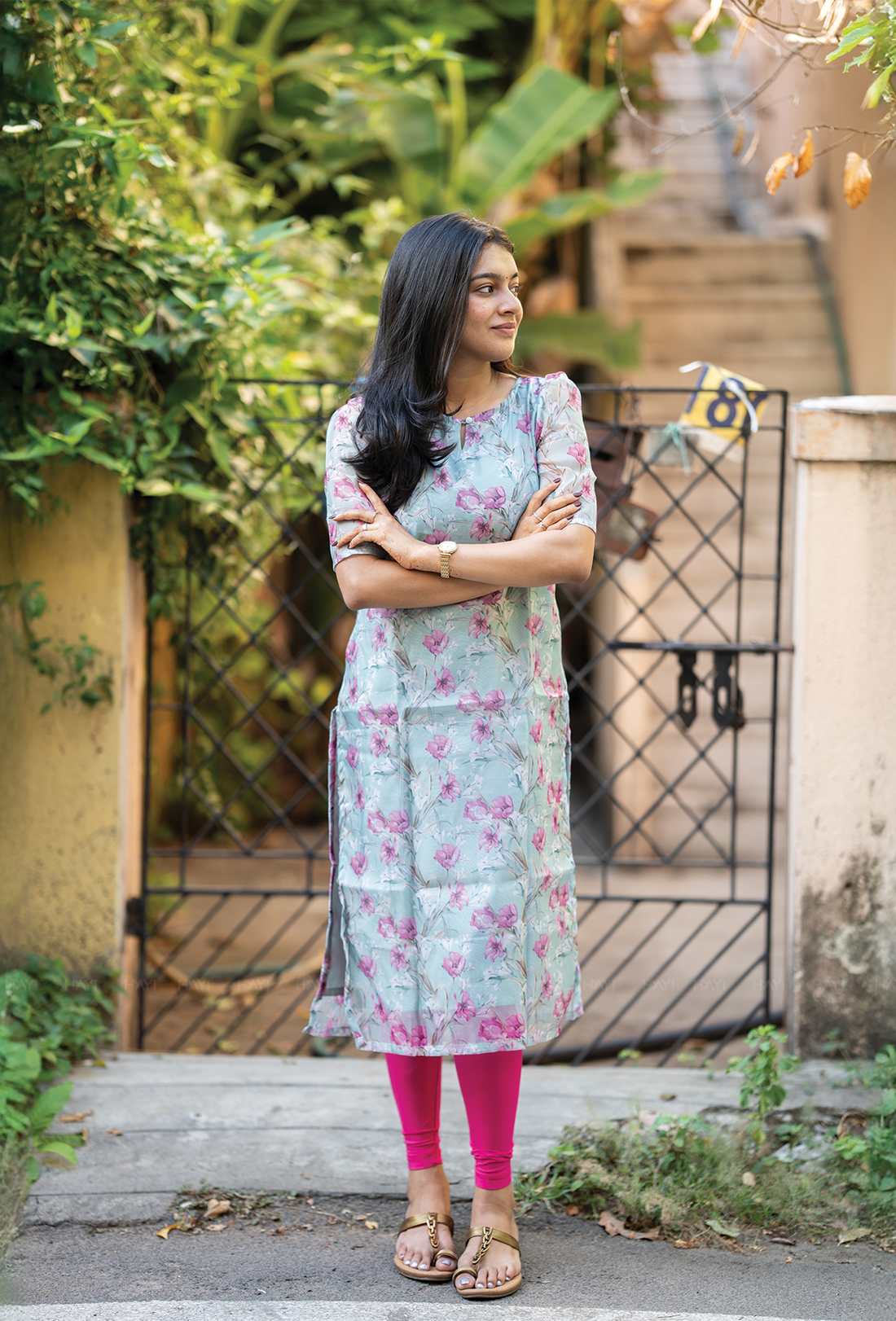 Mirage Green with Hazy Bouquet floral Organza kurta