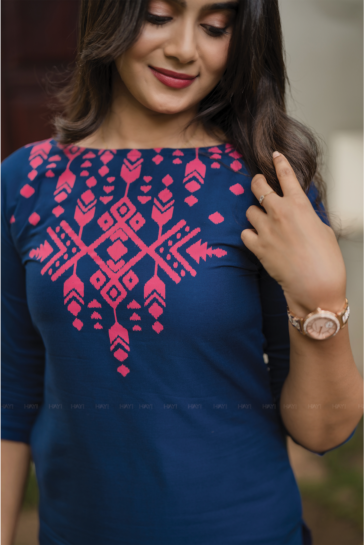 Noor Charm Navy Viscose Placement Printed Kurta