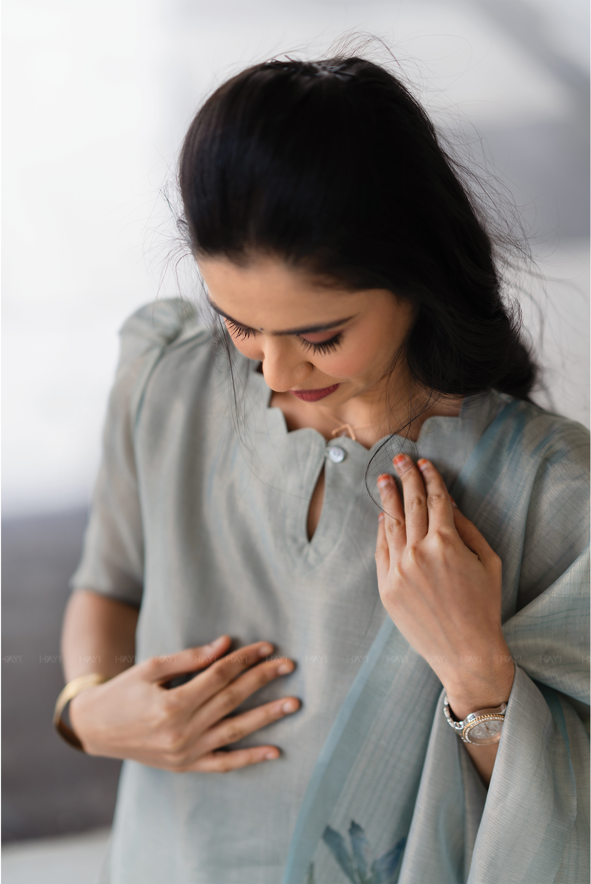 Periwinkle 3 Piece Blue Shimmer Tissue Printed Kurta with Pant & Dupatta