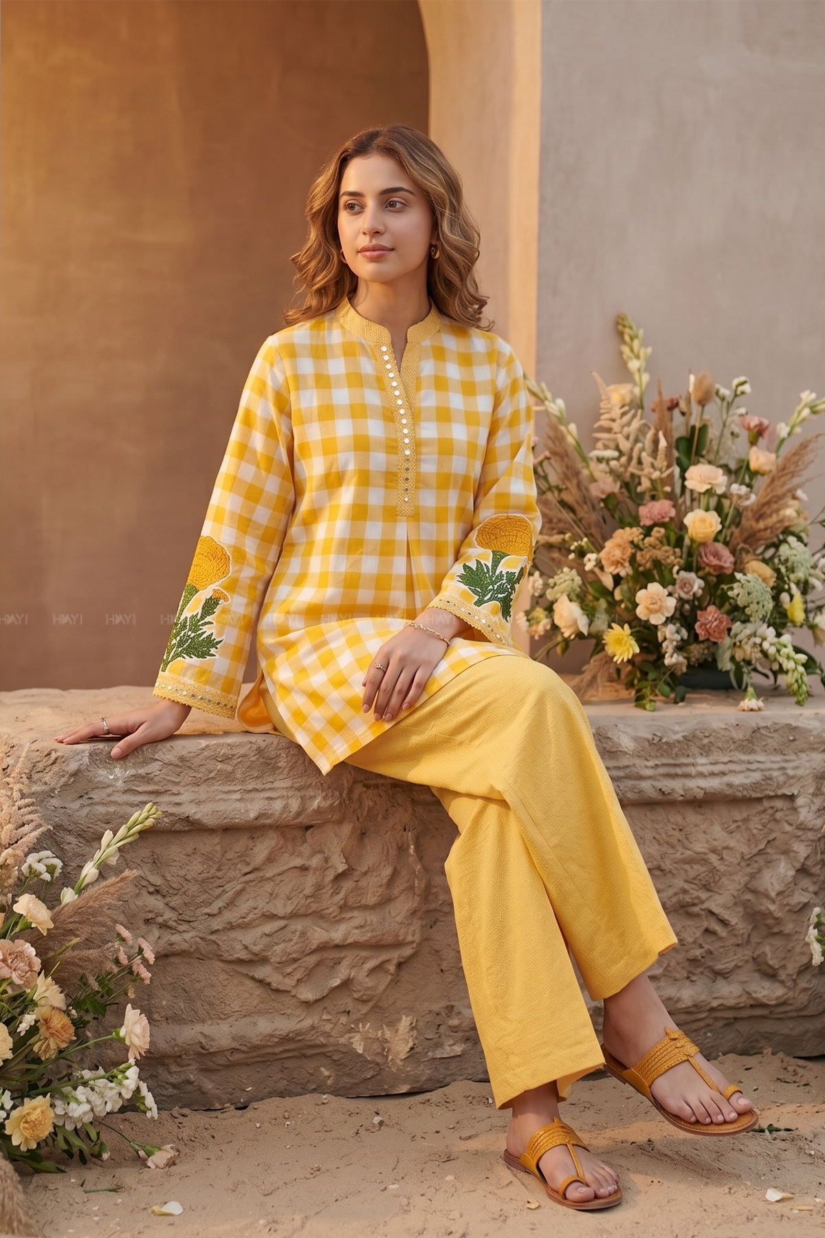Sunshine Bloom Yellow Cotton Blend Printed Co-ords Set