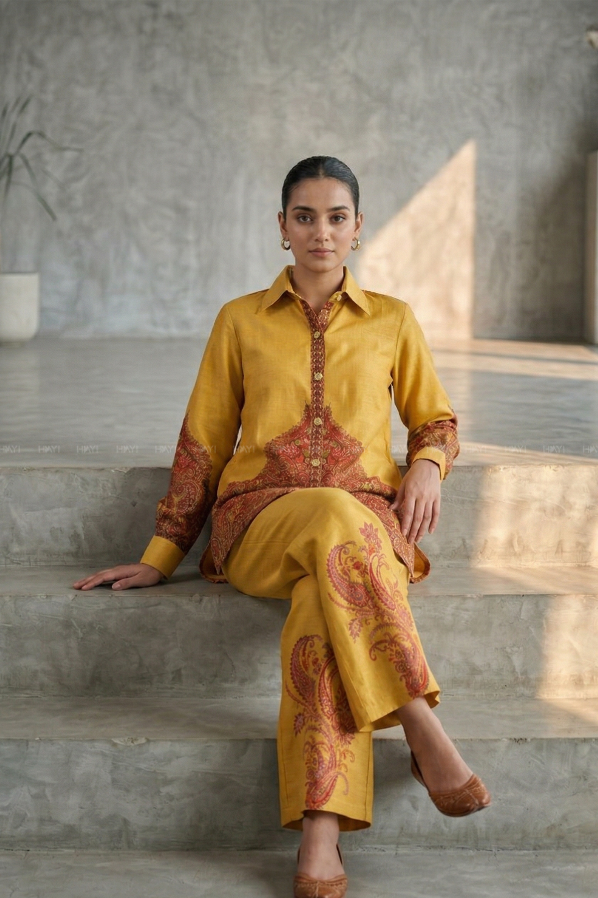 Amber Heritage Yellow Printed Cotton Co-ords Set