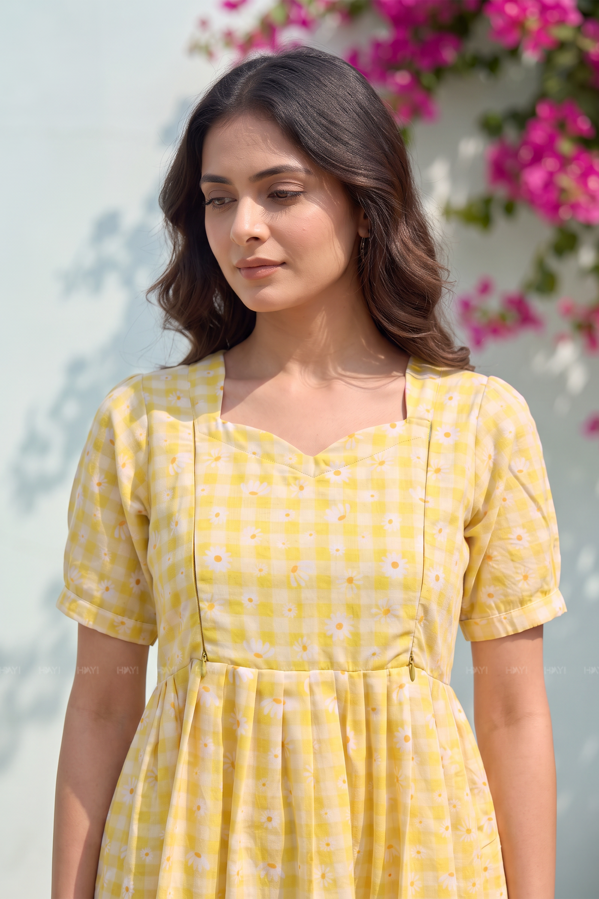 Daisy Gingham Yellow Printed Maternity Maxi Dress