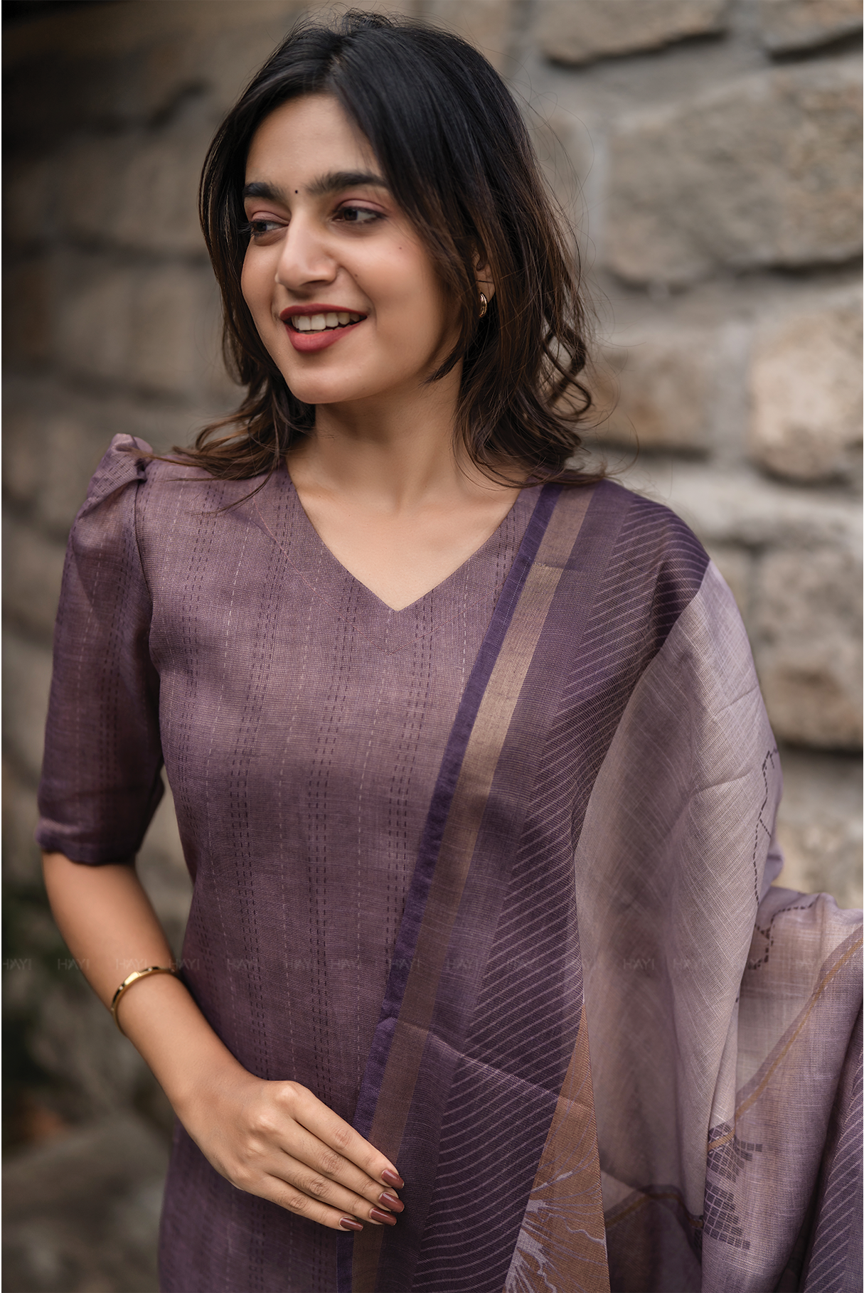 Nritya Lavender printed 2 Piece Linen Shimmer Kurta with Dupatta