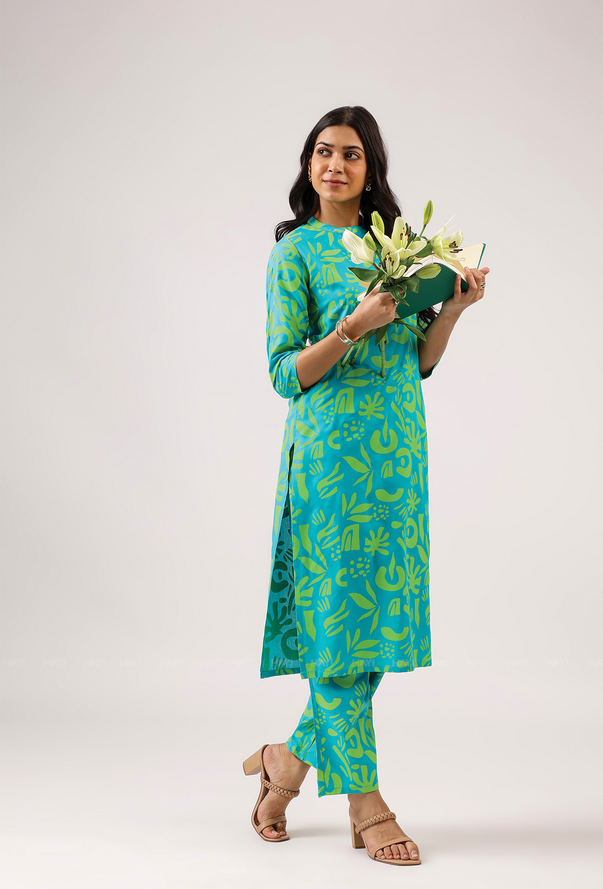 Hazy Blue with Abstract Grove Viscose printed Co ord set