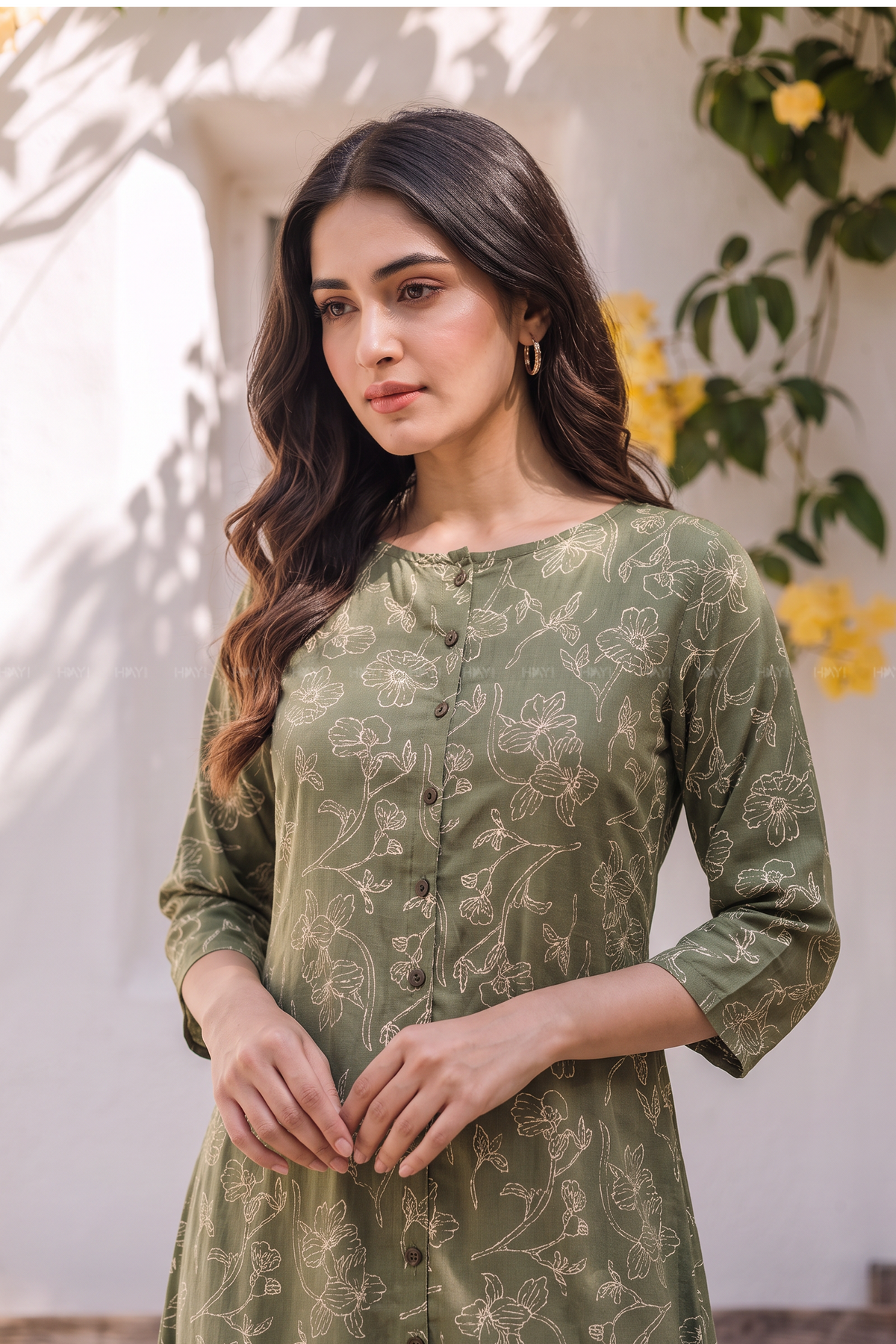 Botanical Charm Green Viscose Printed A-Line Kurta