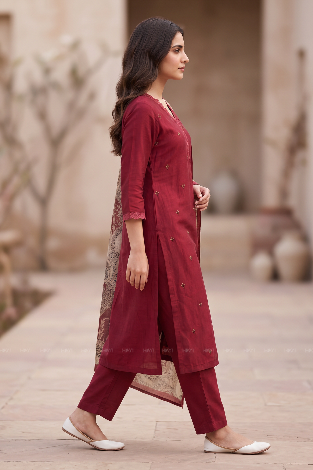Althea Paisley Red Silk Blend Embroidered 3-Piece Kurta Set