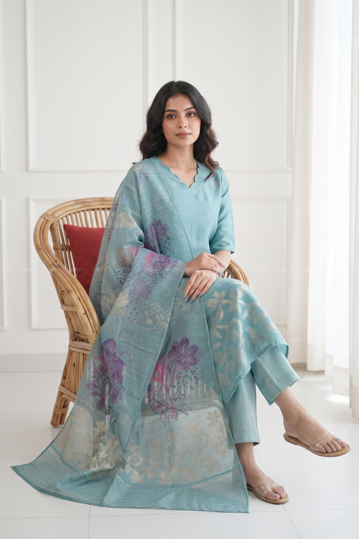 Neerika Printed 3 Piece Organza Slub Kurta Set with Dupatta