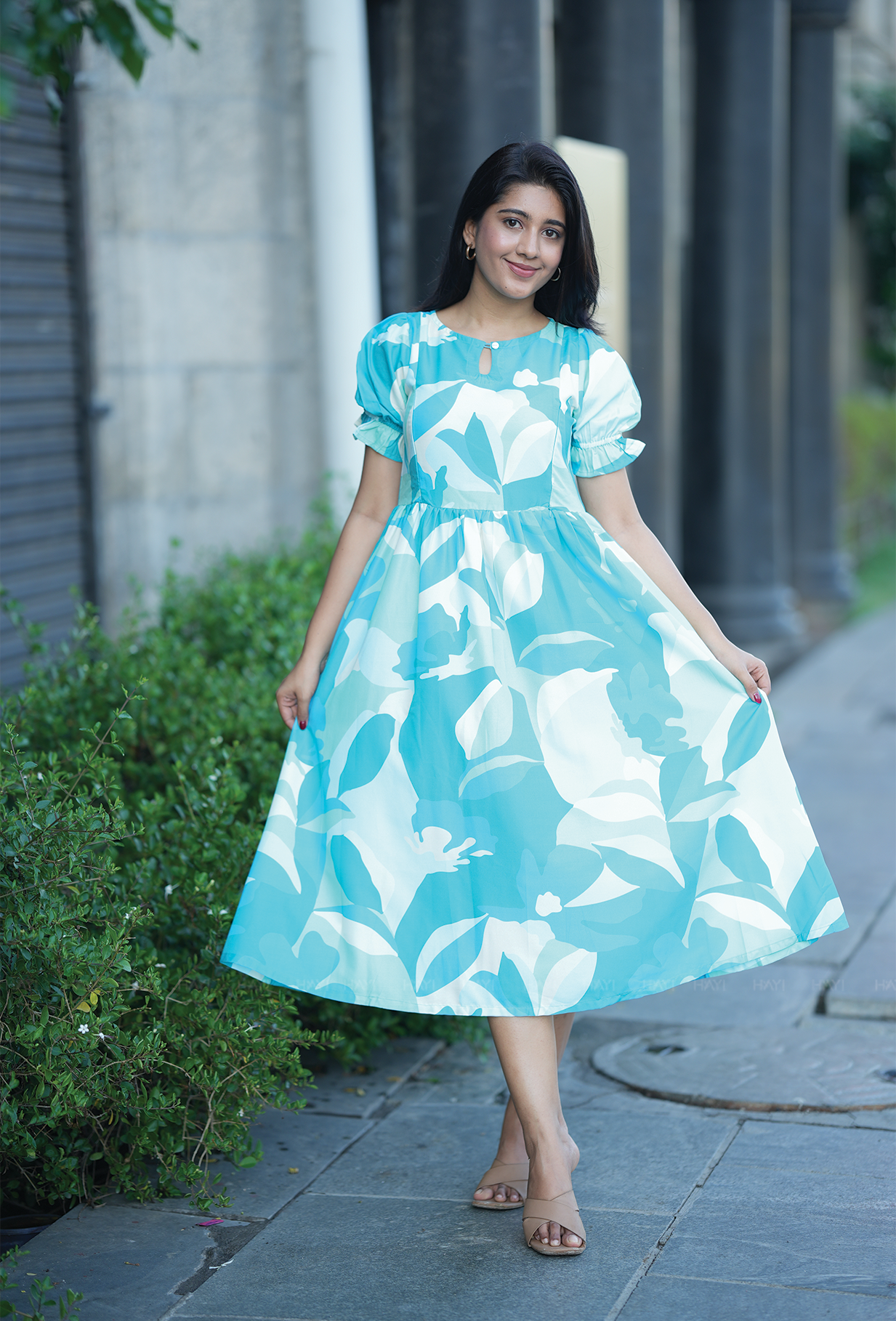 Chords Blue with Harmonioes Fragrant floral printed Maternity and Feeding Dress