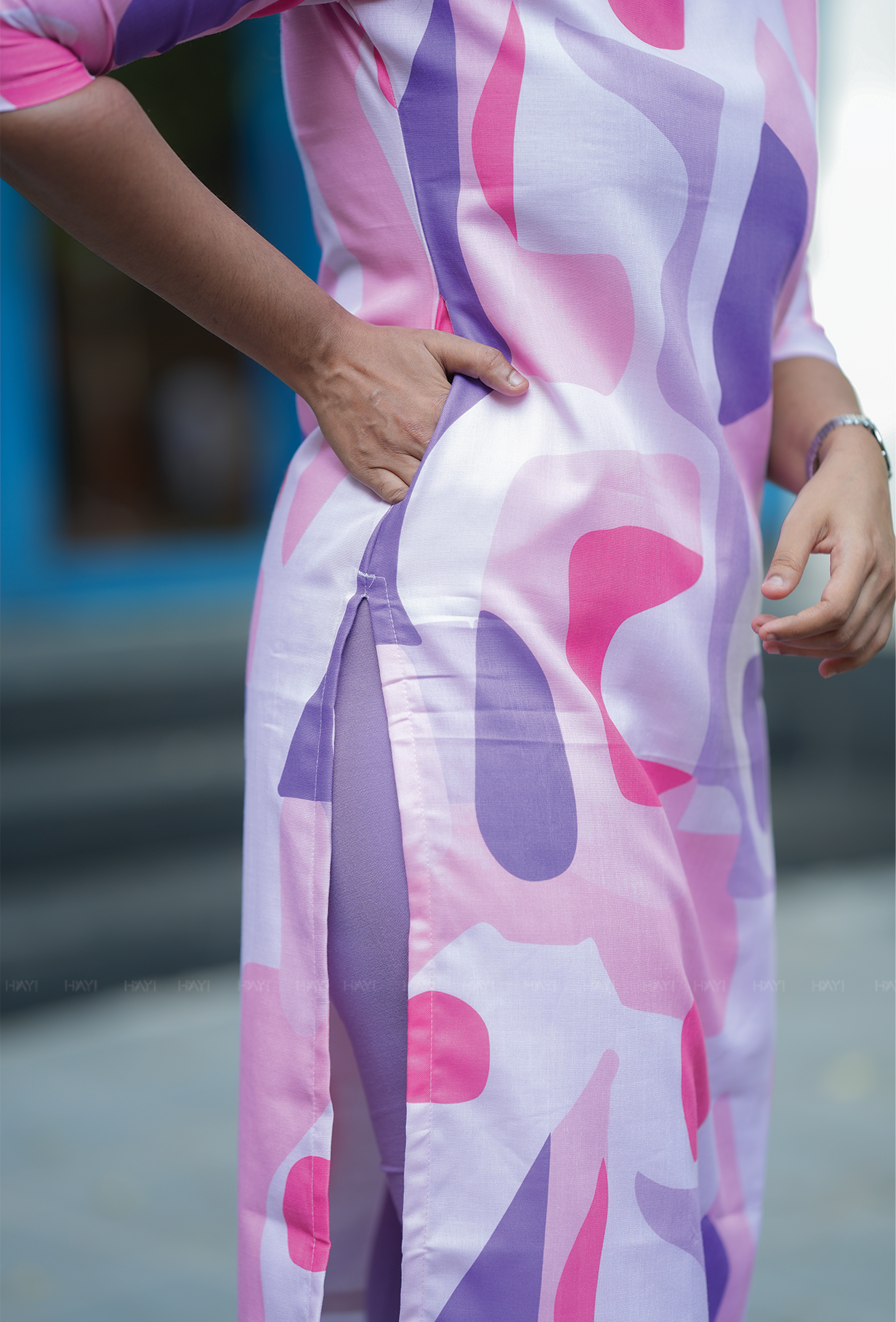 Patterned Pink with Candy Pops printed Linen Blend Kurta