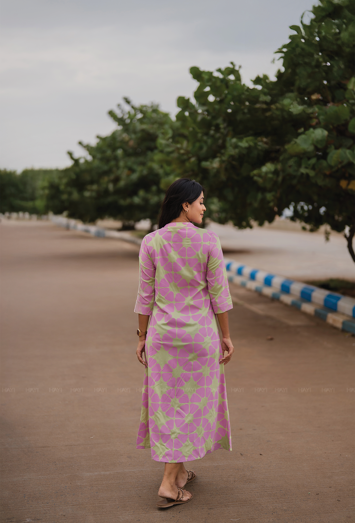 Light Green with Retro Bloom floral printed Viscose Dress