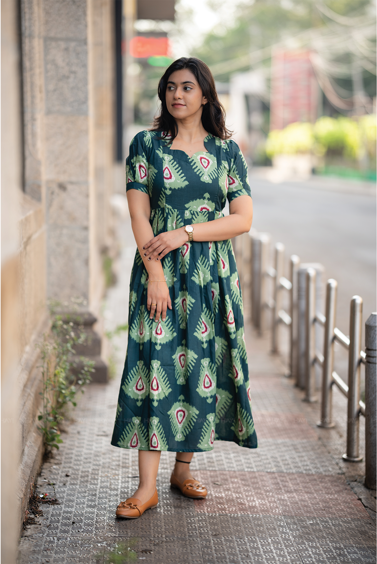 Inkmist Navy printed Maternity and Feeding Cambric Dress