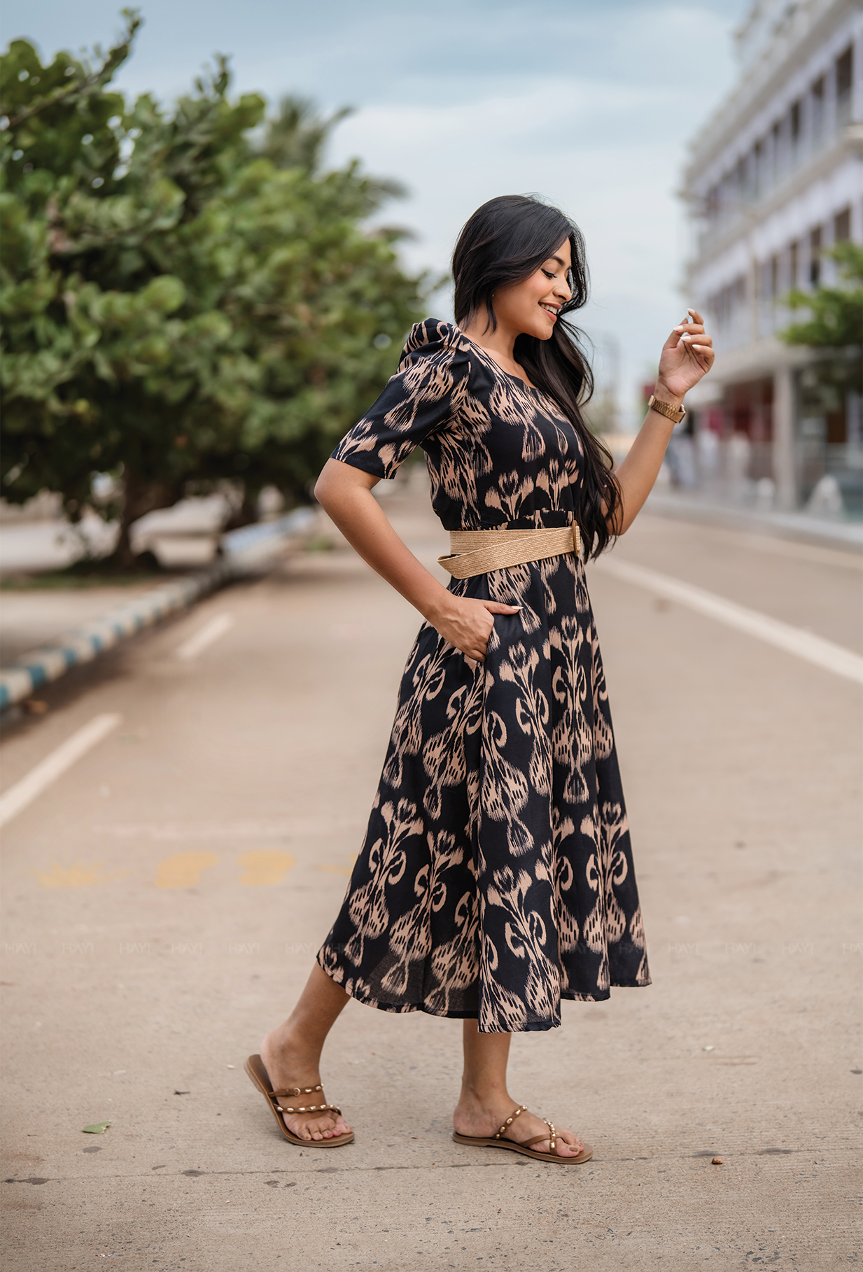 Horizon Black with Dark Desire printed Linen Blend Dress