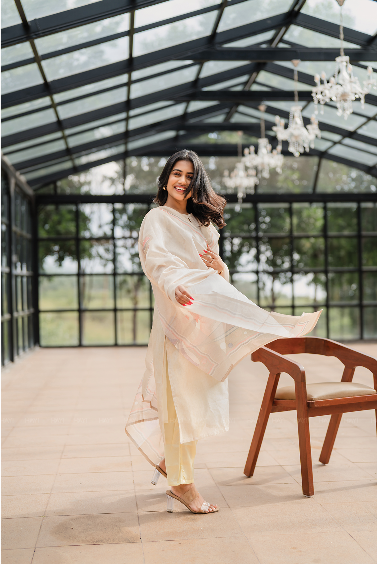 Pearl Off-White 3 Piece Silk Blend Placement Printed Embroidery Kurta with Pant & Dupatta