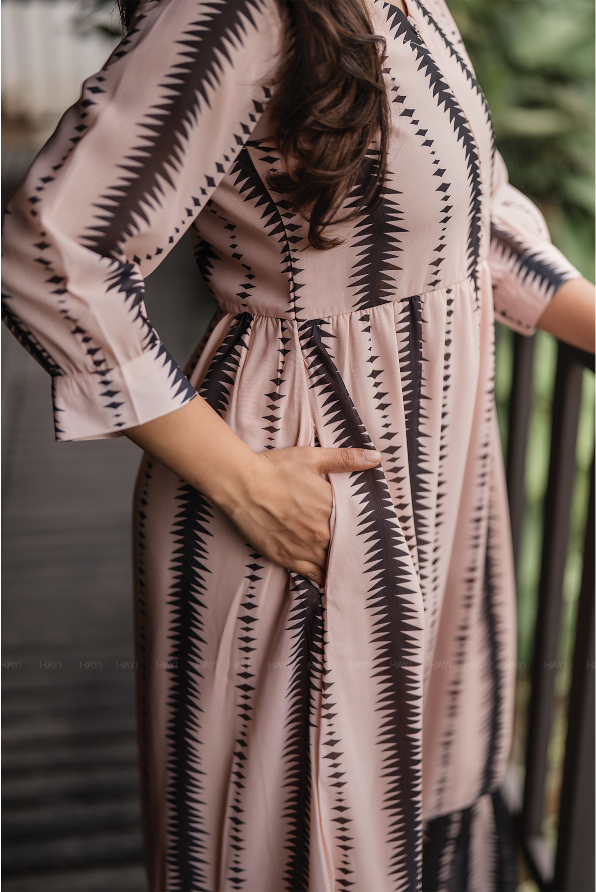 Fall Beige with Timeless Rhythm Printed Maternity and Feeding Lux Georgette Dress