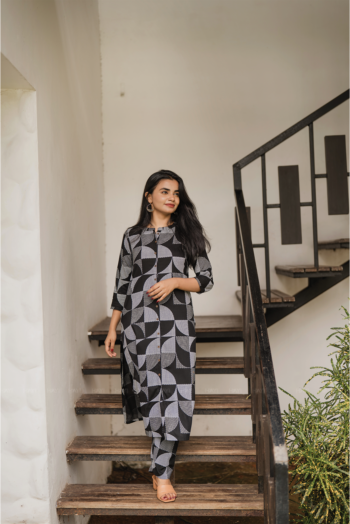 Checkmate Noir Black Viscose Co-ord with Geometric Print