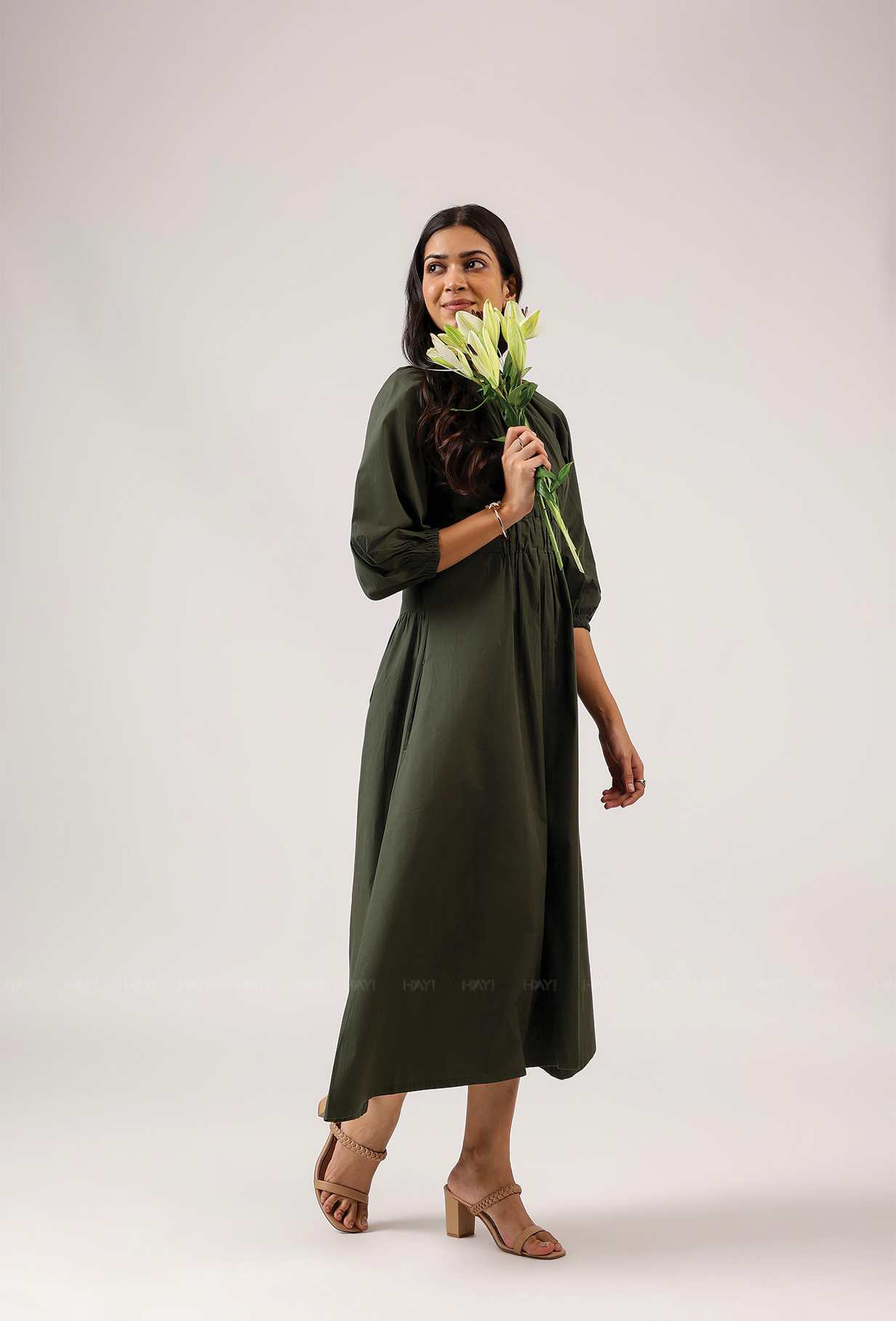 Zayra With Balloon Sleeve With Elastic Flared Dress