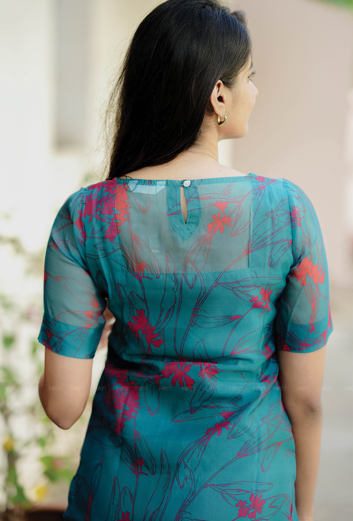 Zesty Teal with floral printed Organza kurta