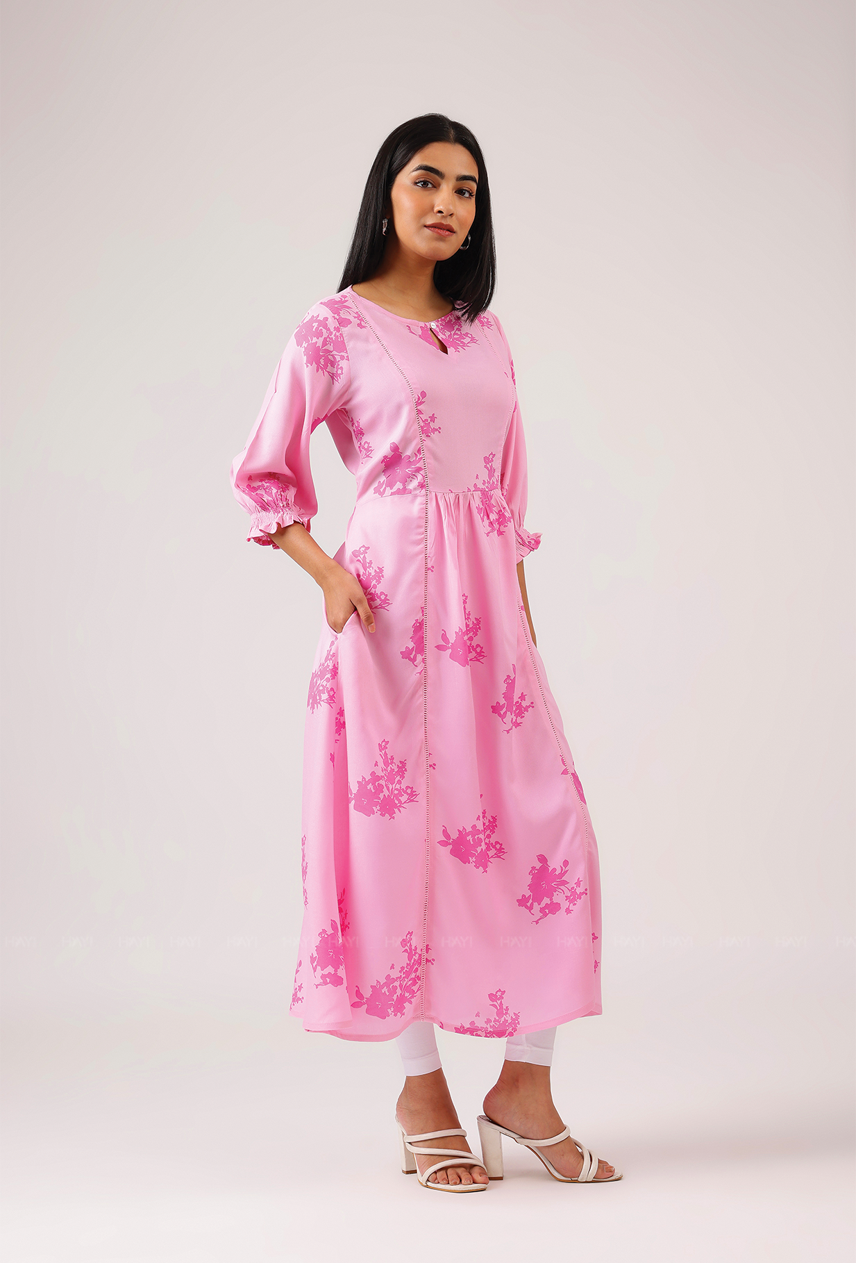 Light Pink with All About Flowers printed Viscose A-line Dress