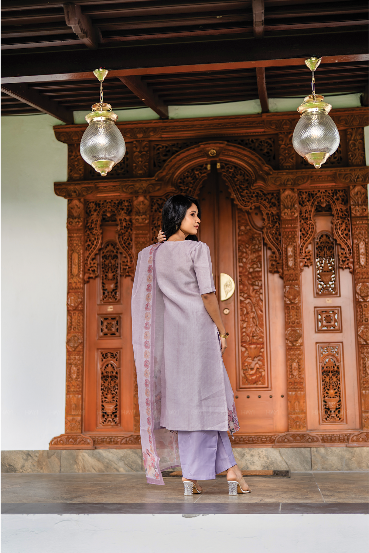 Lilac Blossom 3 Piece Crush Silk Blend Hand-Embroidered Kurta with Pant & Dupatta