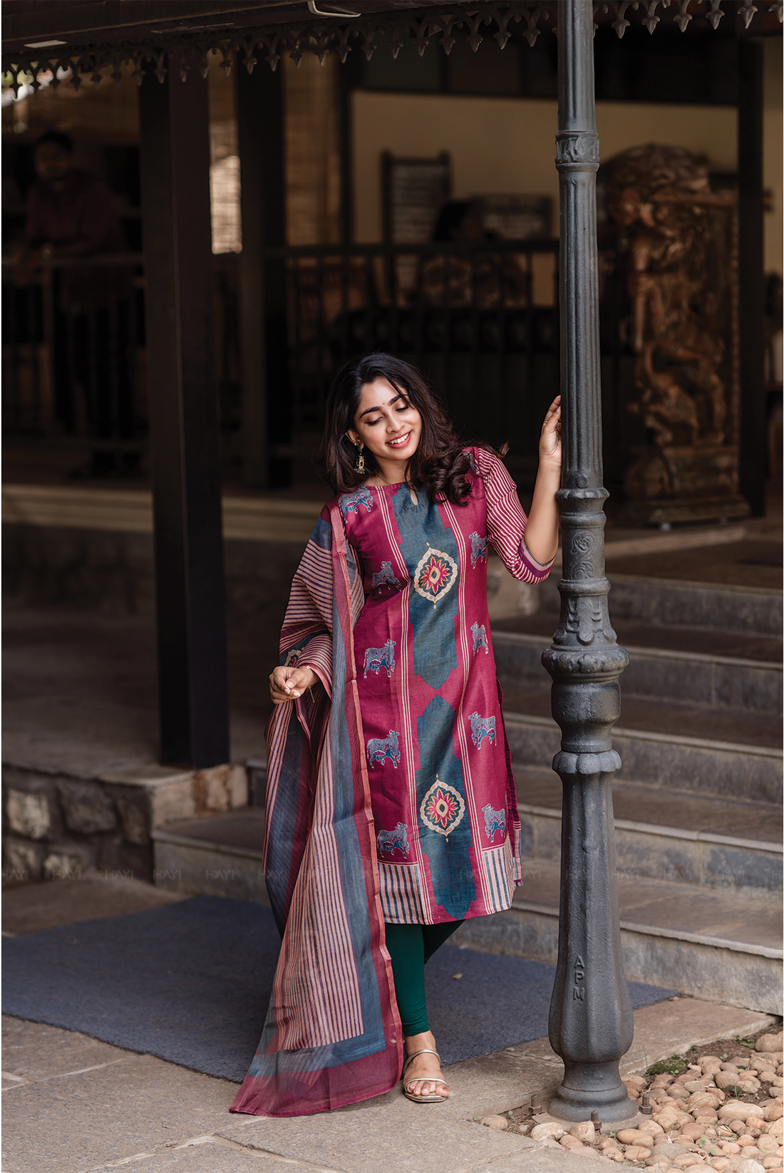 Rustic Grace Red 3 Piece Shimmer Tissue Blend Placement Printed Kurta with Pant & Dupatta