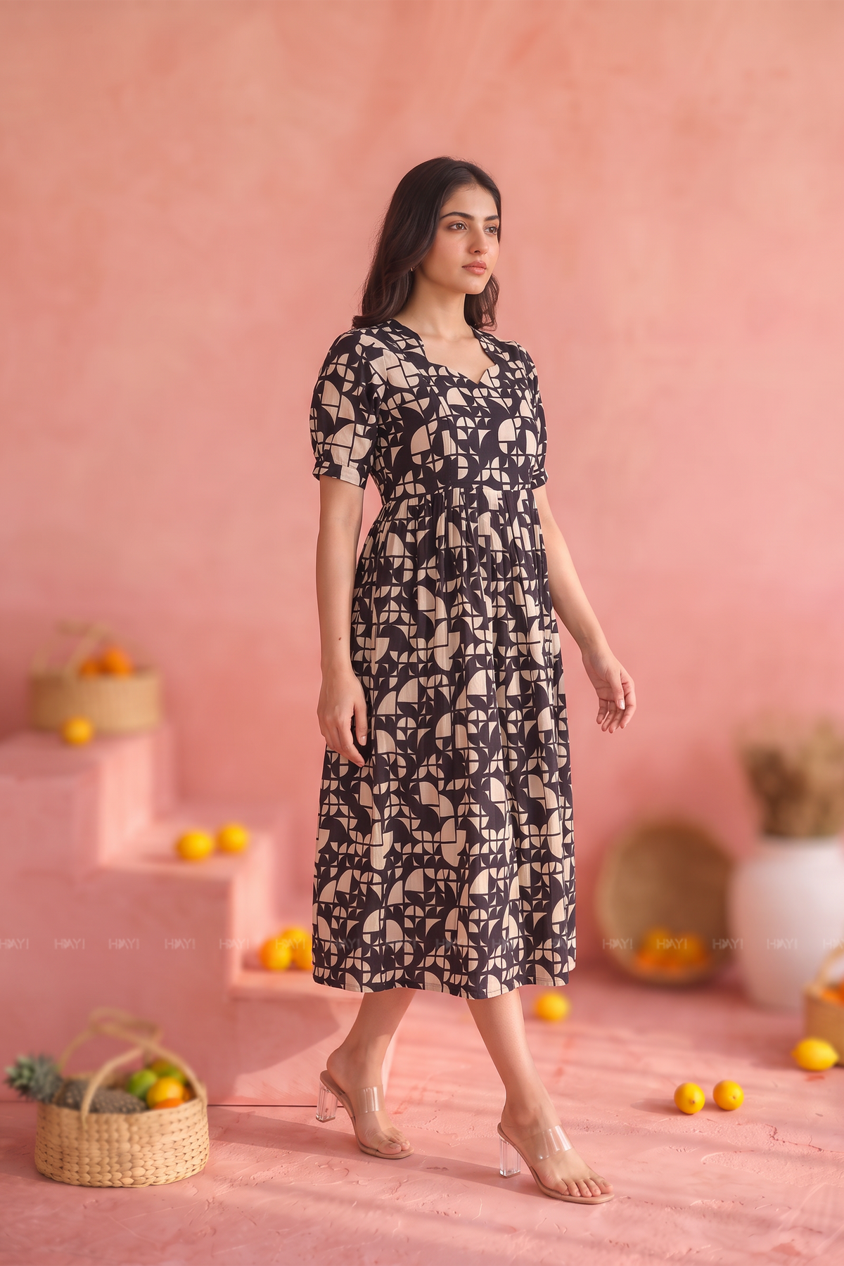 Geometry Mosaic Black Printed Maternity Maxi Dress