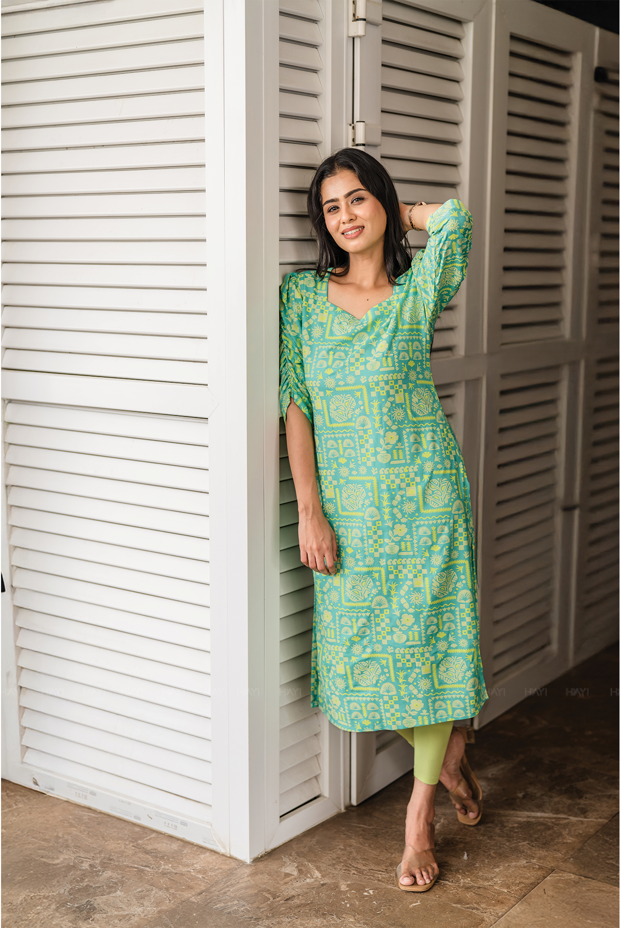 Fresco Blue with Mint Mural printed Viscose Kurta