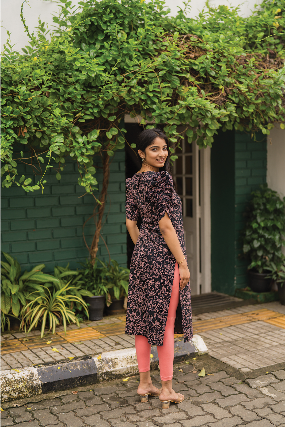 Starry Black with Midnight Bloom floral printed Viscose Kurta