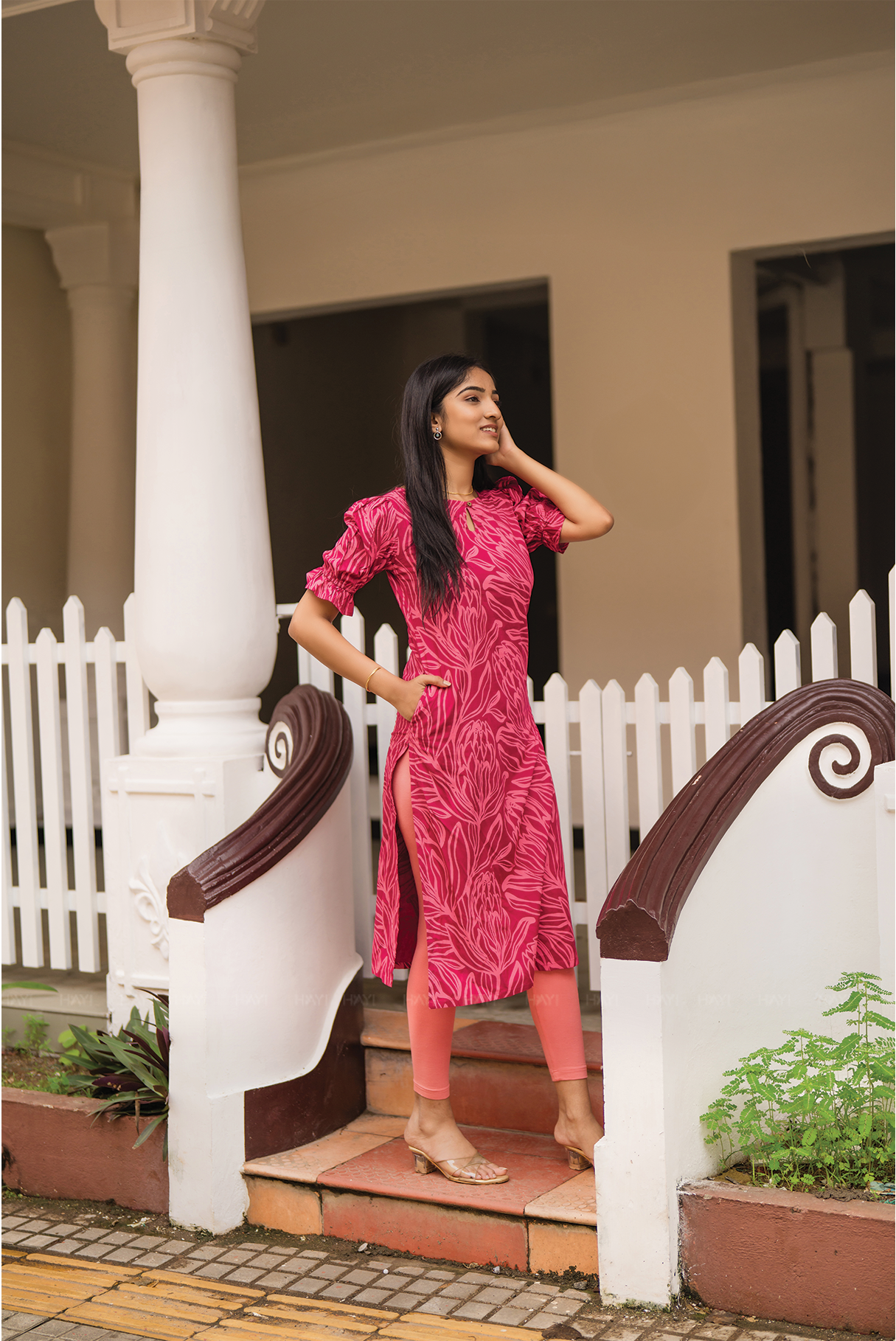 Magenta Petal floral printed Viscose Kurta