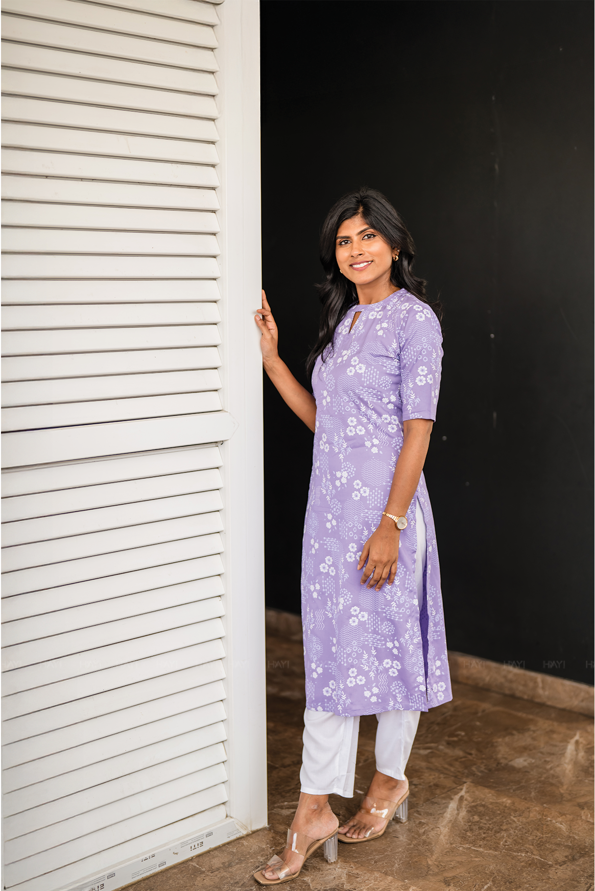 Lavender Grace with floral printed Viscose Kurta