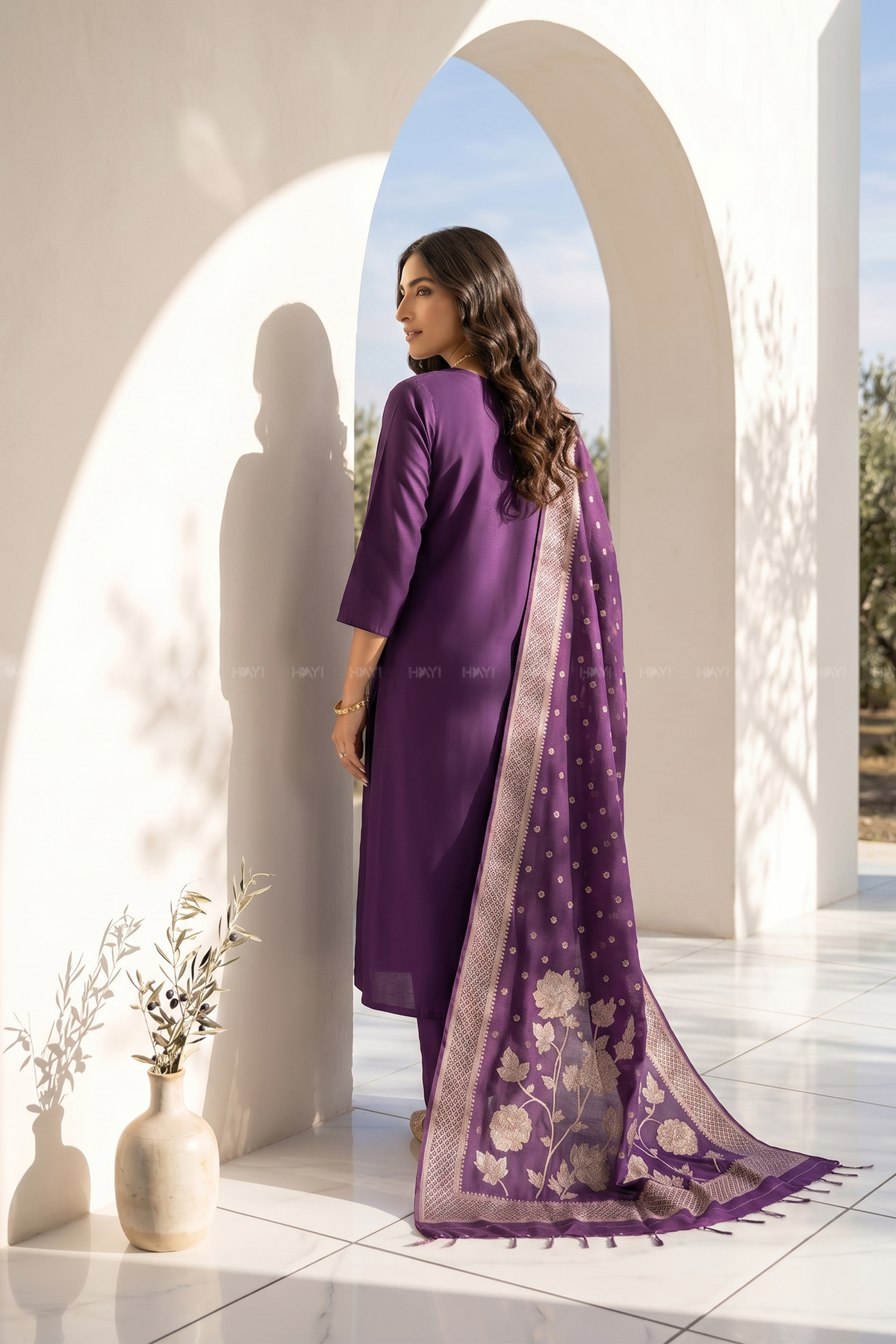 Amethyst Bloom Violet Silk Blend 3-Piece Kurta Set