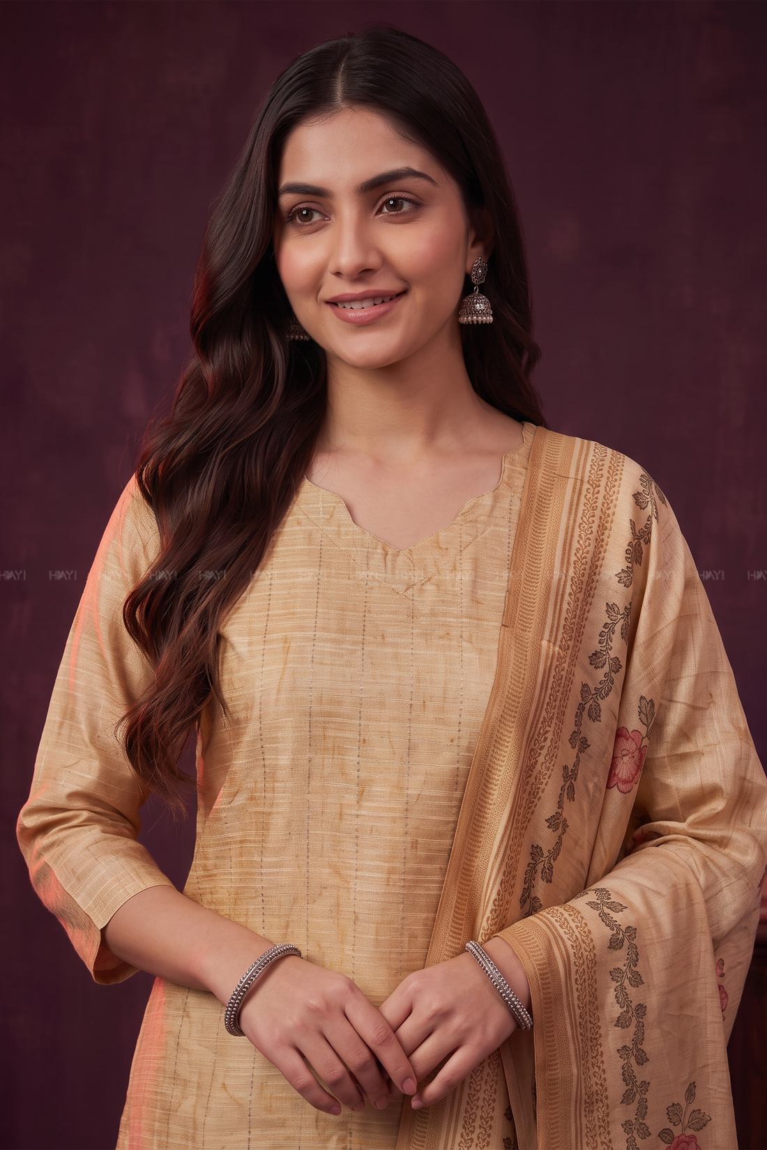 Golden Petal Yellow Tussar Silk Blend 3-Piece Printed Kurta Set