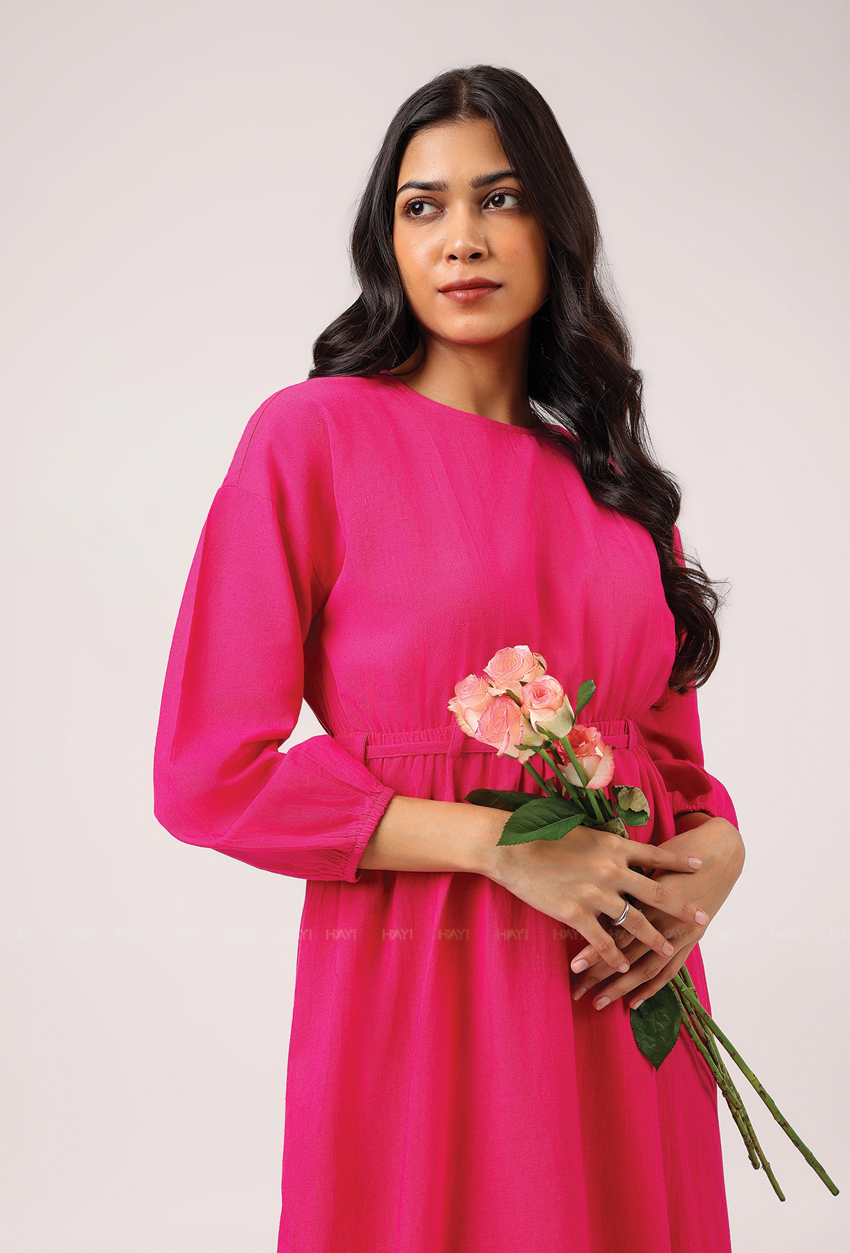Crowned In Pink Wasit Tie With Back Slit Flared Maxi