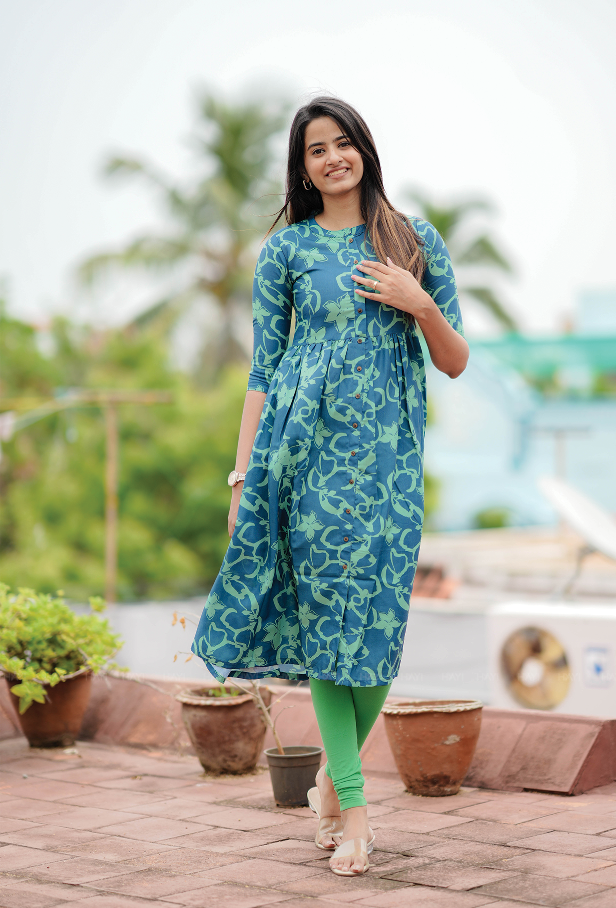 Arty Bloom Teal with Floral printed Maternity and Feeding dress