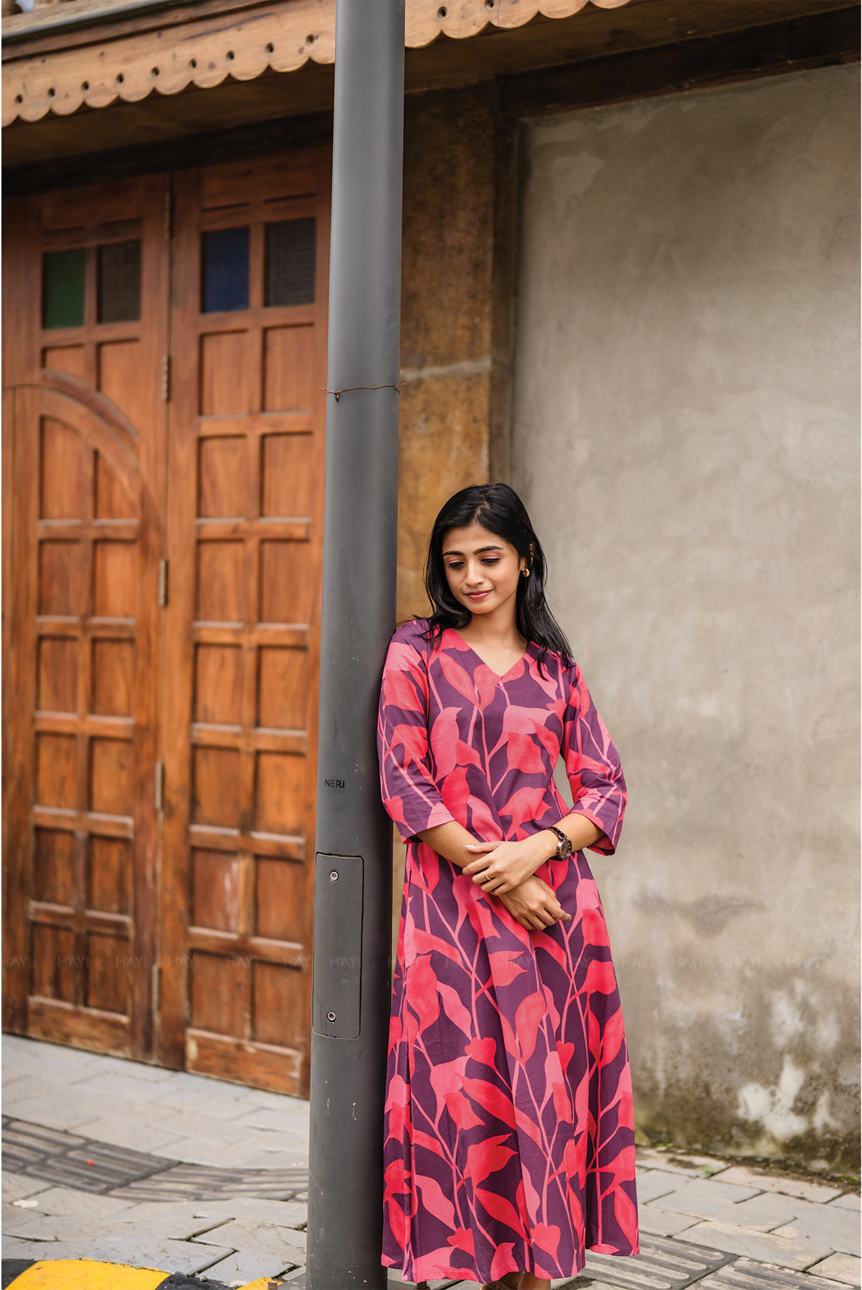 Floral Rush Violet Cotton Co-ord with V-Neck