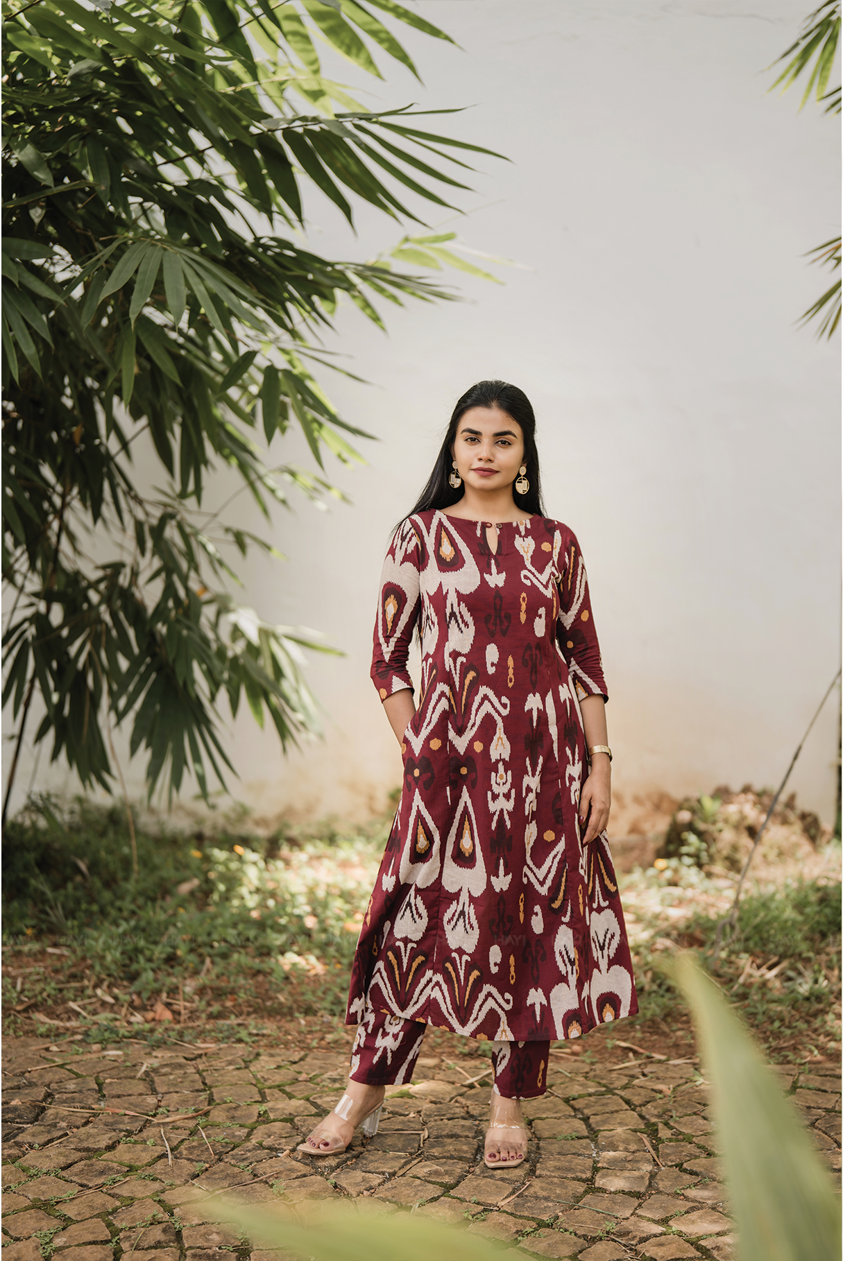 Threadbeat Peach Cotton Blend Co-ord with Boat Neck & Keyhole