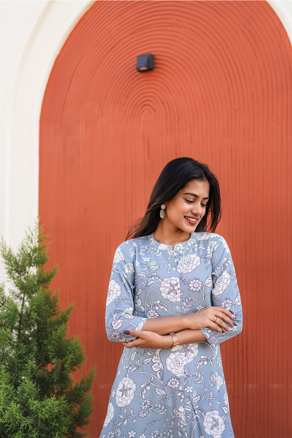 Hazy Petal Blue Viscose Co-ord with Chinese Collar & 3/4th sleeves