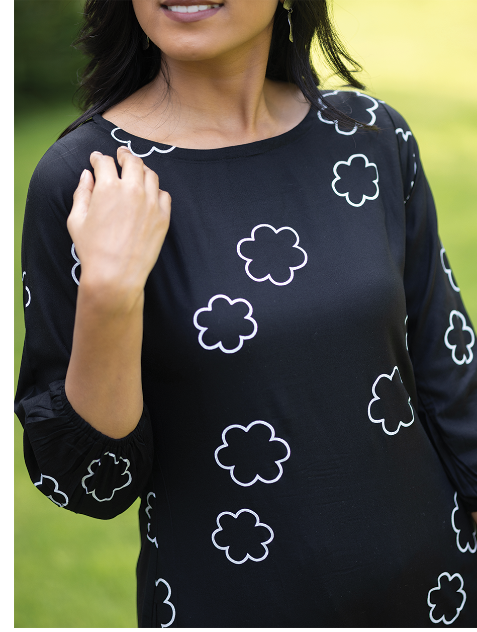 Lunar Whisper Black Co-ord with Boat neck & 3/4th sleeves