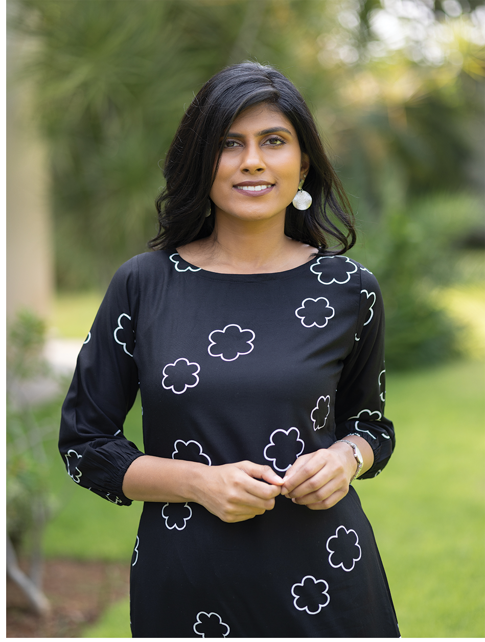 Lunar Whisper Black Co-ord with Boat neck & 3/4th sleeves