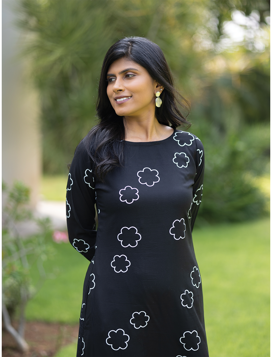 Lunar Whisper Black Co-ord with Boat neck & 3/4th sleeves