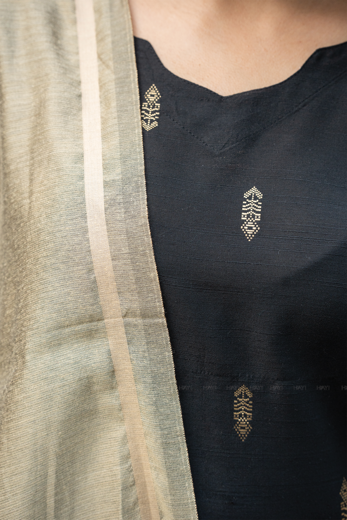 Twilight Weft Black 3 Piece Viscose Jacquard Weave Kurta with Pant & Dupatta