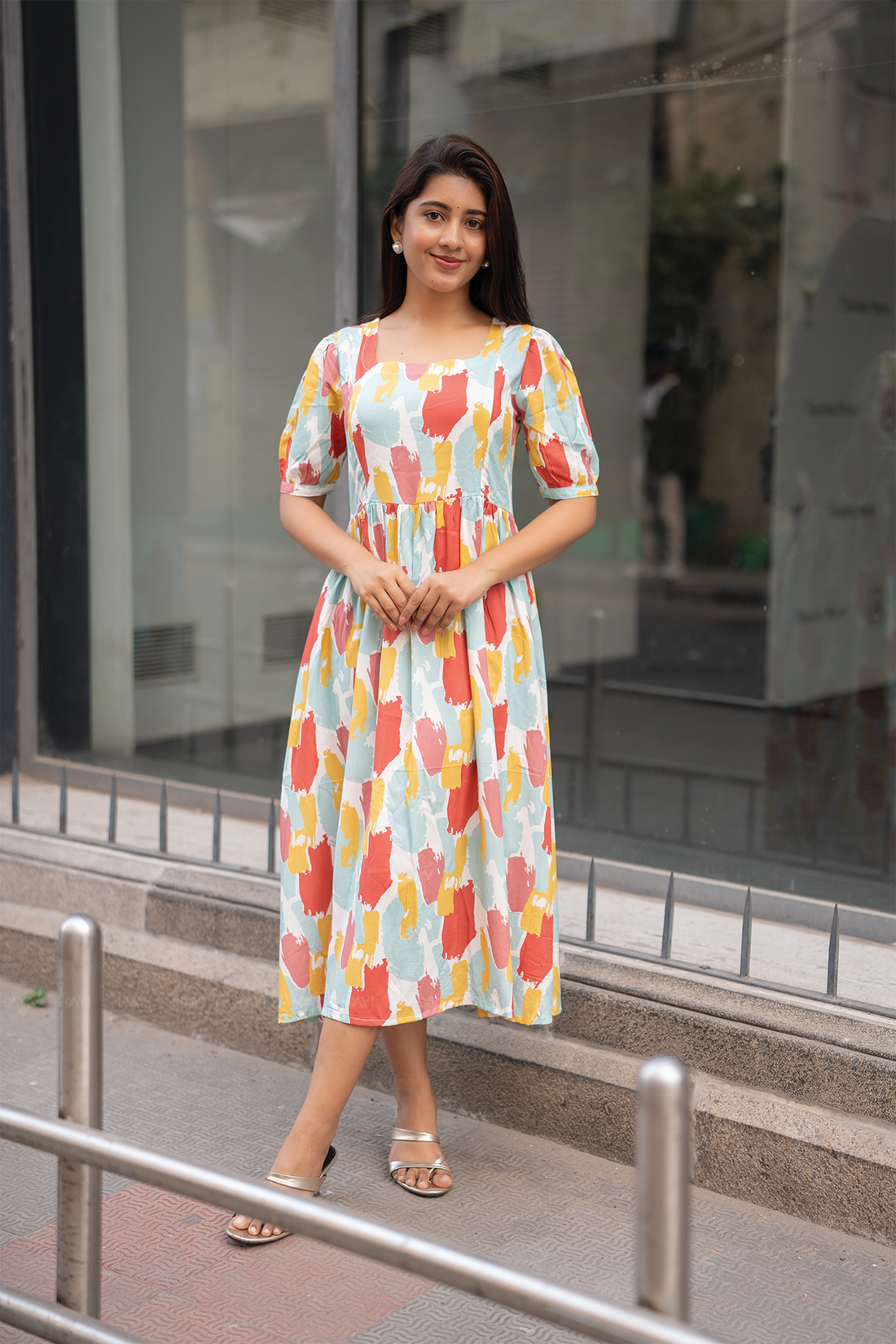 Candy Stroke White Printed Maternity and Feeding Viscose Dress