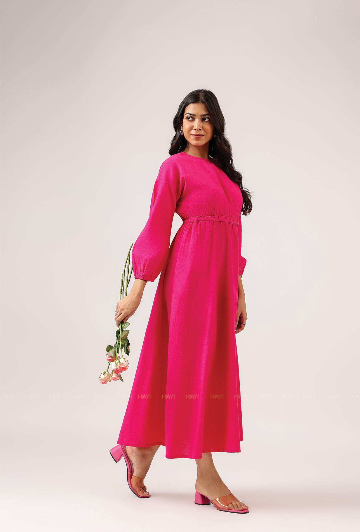 Crowned In Pink Wasit Tie With Back Slit Flared Maxi