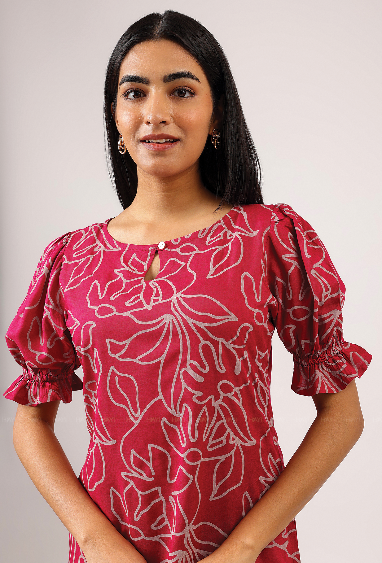 Verdant Dark Pink with Berry Vines floral printed Viscose Kurta