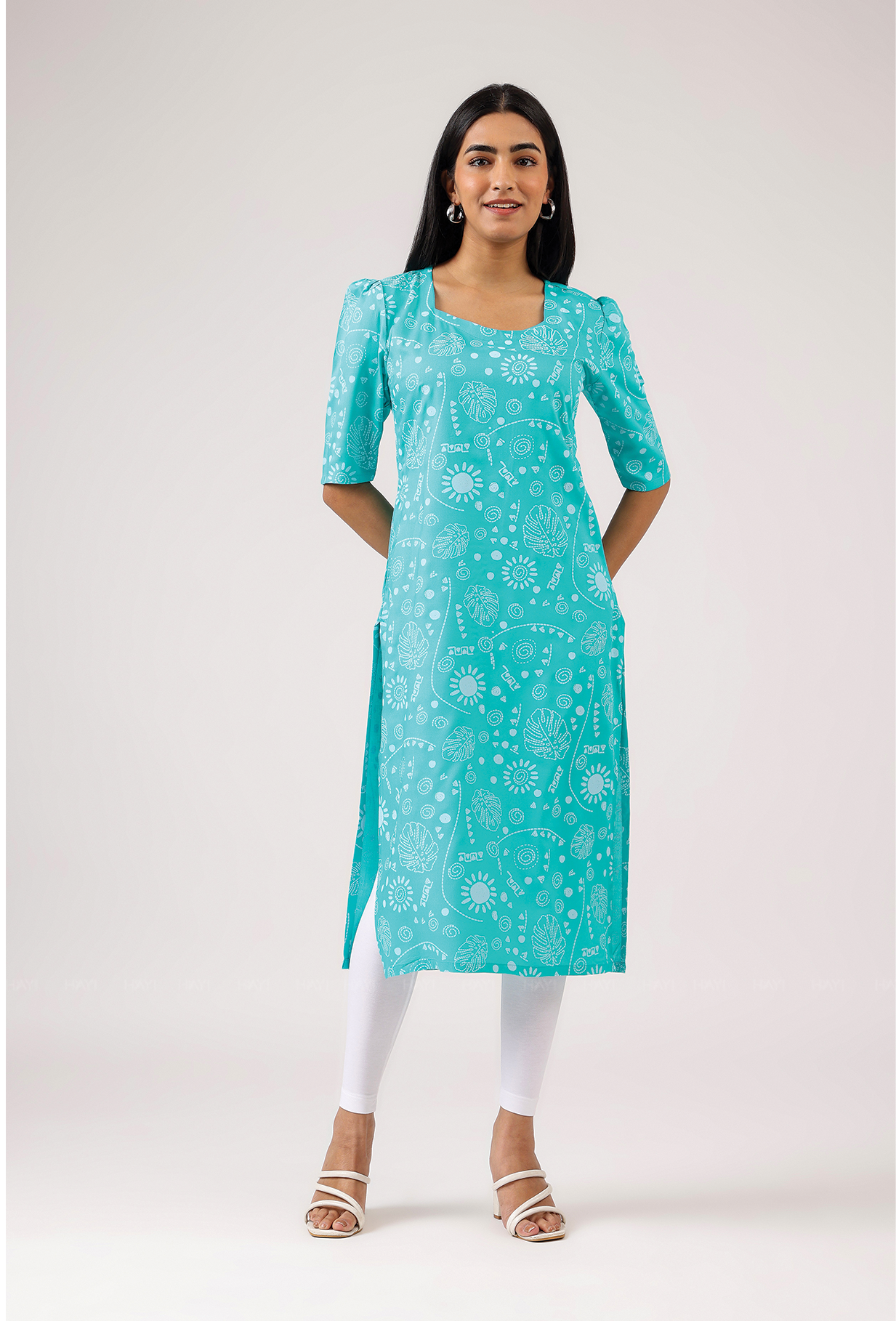 Mint Mirage with floral printed Viscose Kurta